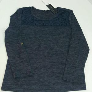 Women’s Storybuk Navy Top lace inset med NWT long sleeve